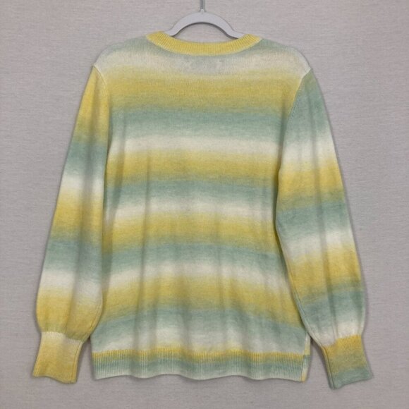 LOFT Yellow Blue Striped Crew Neck Soft Cozy Wool Blend Sweater Large - Picture 9 of 10